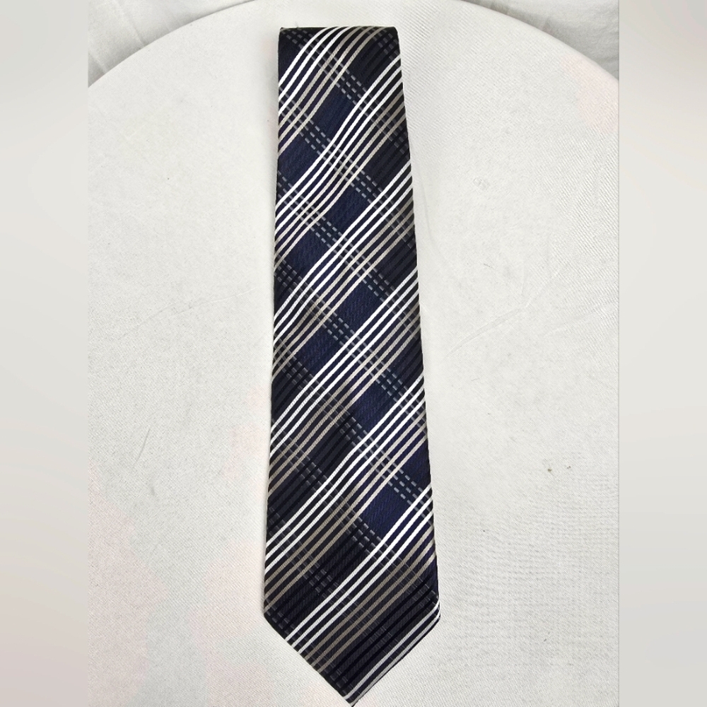 Giorgio Bissoni Elegant Striped Navy and Silver 58' Tie